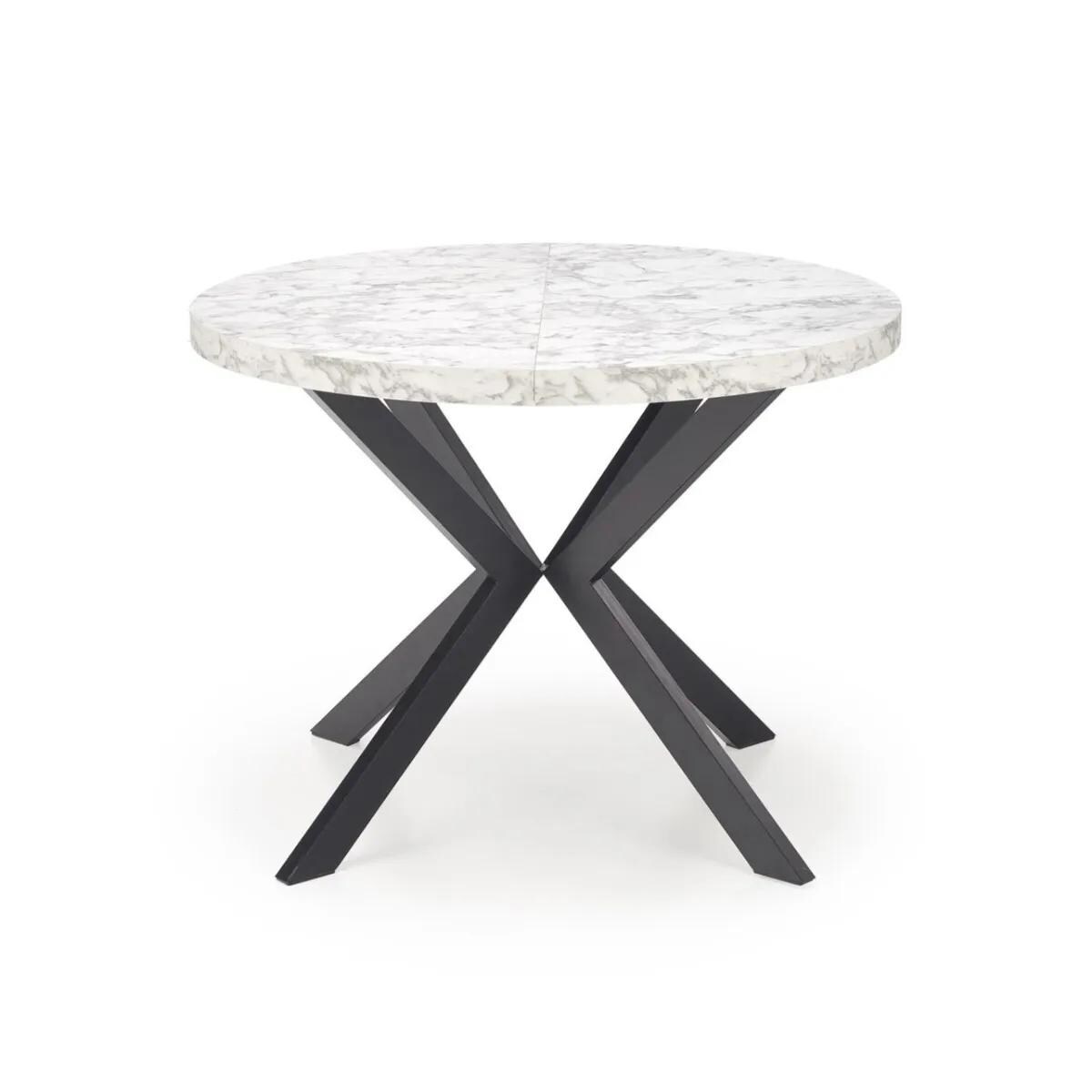 Stół okrągły rozkładany PERONI 100(250)x100 biały marmur/czarny
