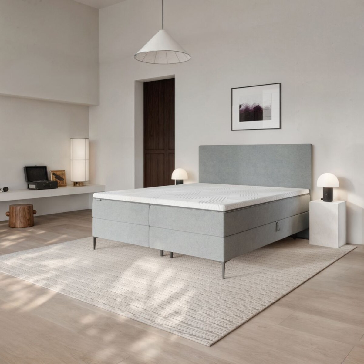Mesonica Łóżko Kontynentalne Bufo, szare 160x200, materac nawierzchniowy 160x200 wys: 5 cm