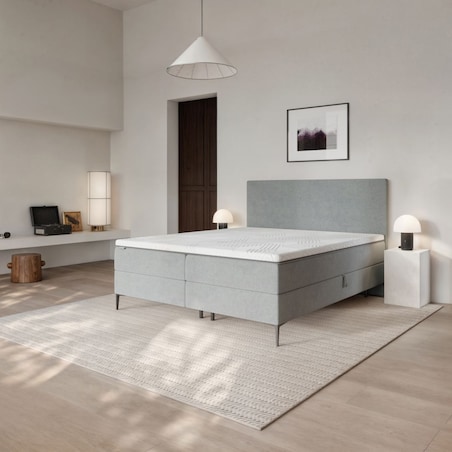 Mesonica Łóżko Kontynentalne Bufo, szare 160x200, materac nawierzchniowy 160x200 wys: 5 cm