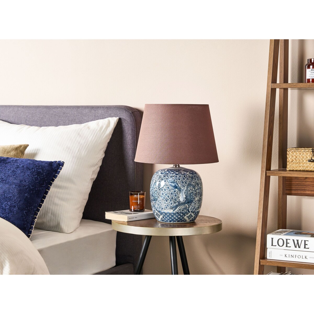 Lampa stołowa porcelanowa niebiesko-biała NEIRA