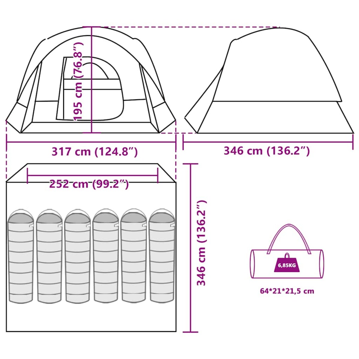 vidaXL Namiot rodzinny kabina 6-osobowy zaciemniający wodoodporny