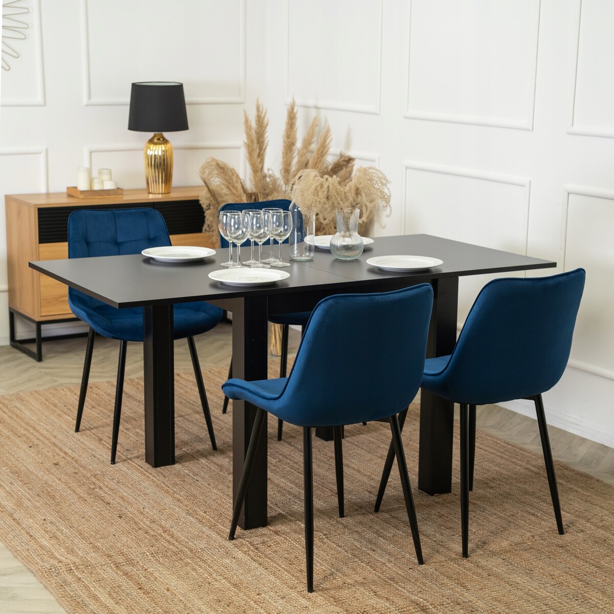 Krzesło Tapicerowane Welurowe Do Salonu Jadalni Kuchenne Granatowe CHRIS