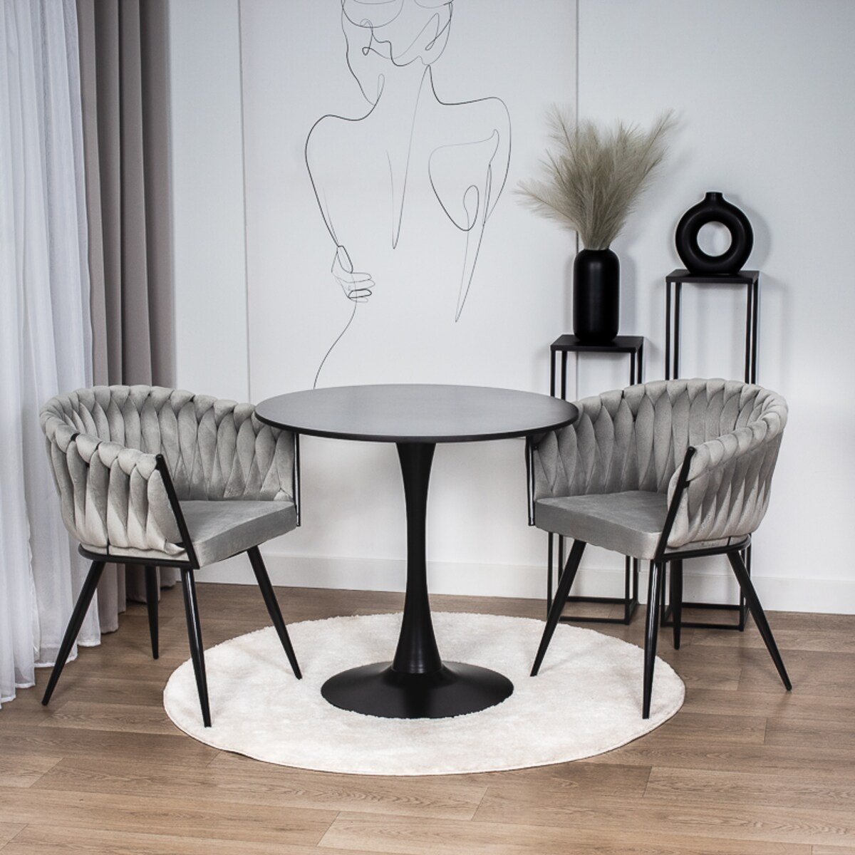 Krzesło tapicerowane do salonu glamour welurowe plecione szare