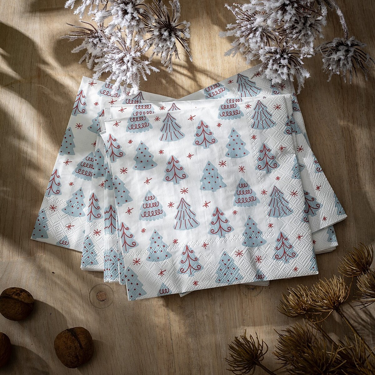 Serwetki świąteczne Winter Trees I 16x16 cm boże narodzenie, święta, świąteczne, biały-niebieski, 16x16x3 cm