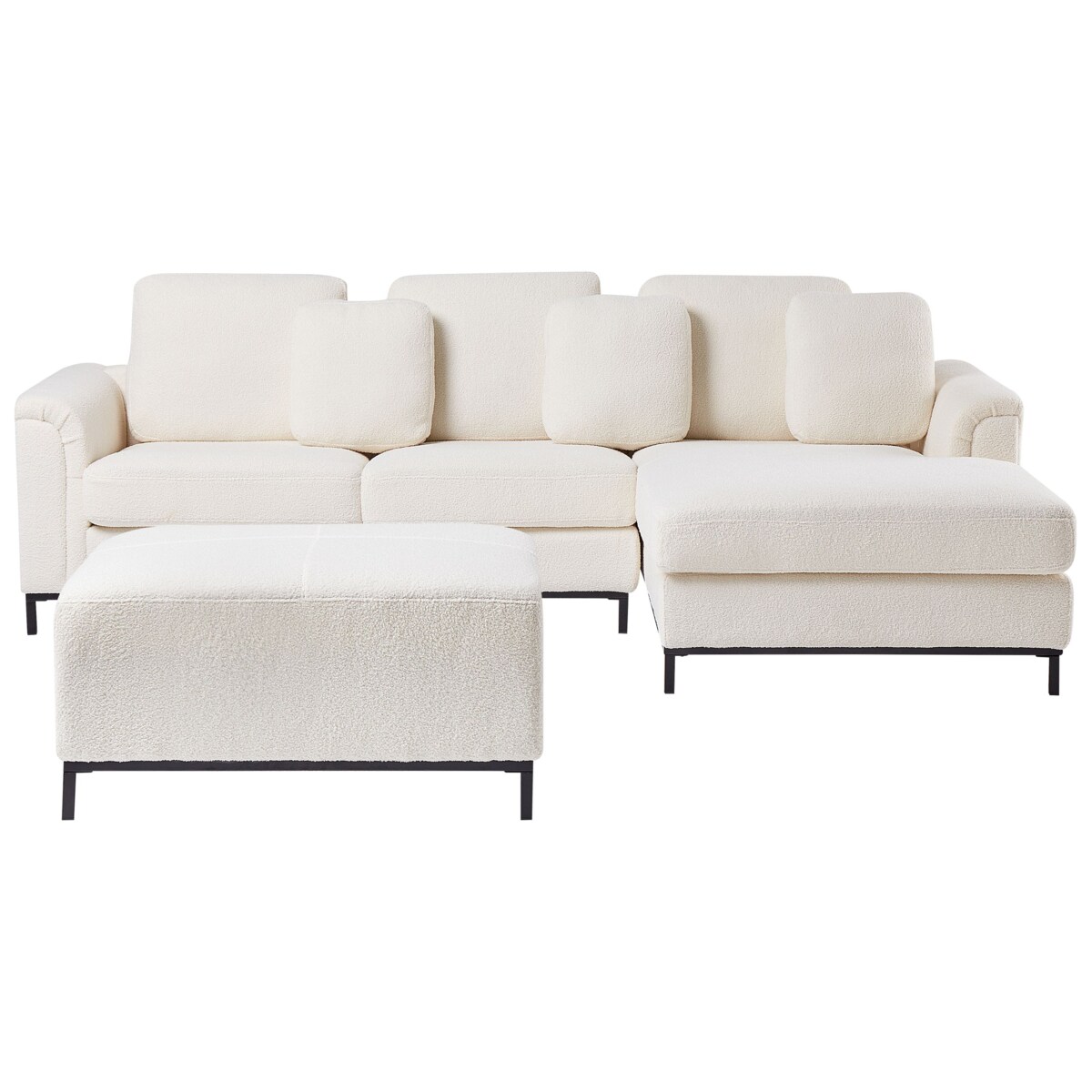 Sofa narożna lewostronna z otomaną OSLO Biały Boucle dla 5 osób Lewostronny
