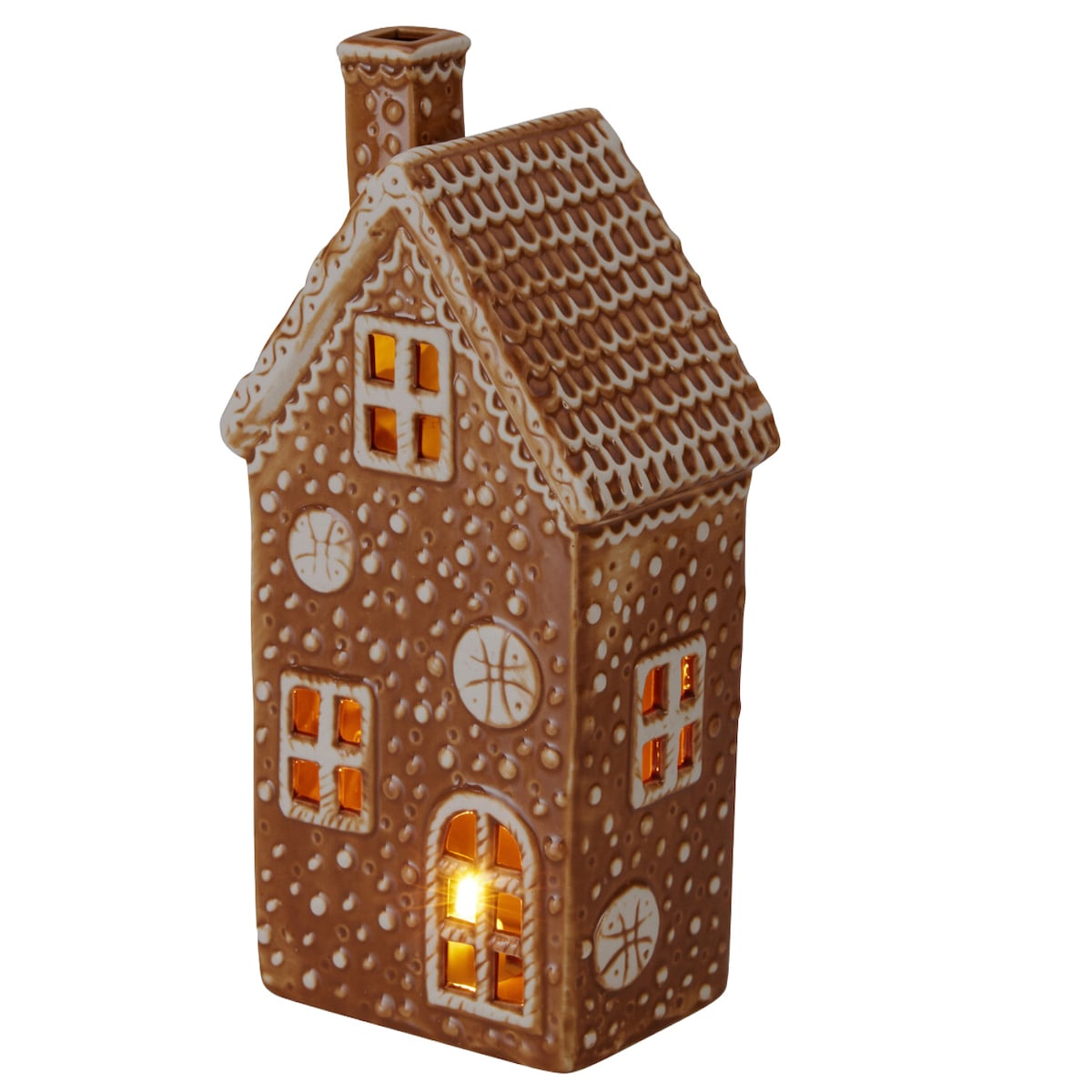 Domek z piernika porcelanowy z podświetleniem LED, 13,6 x 9,4 x 19,6 cm
