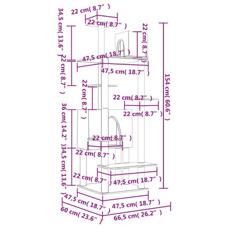 vidaXL Drapak dla kota z sizalowymi słupkami, ciemnoszary, 154 cm