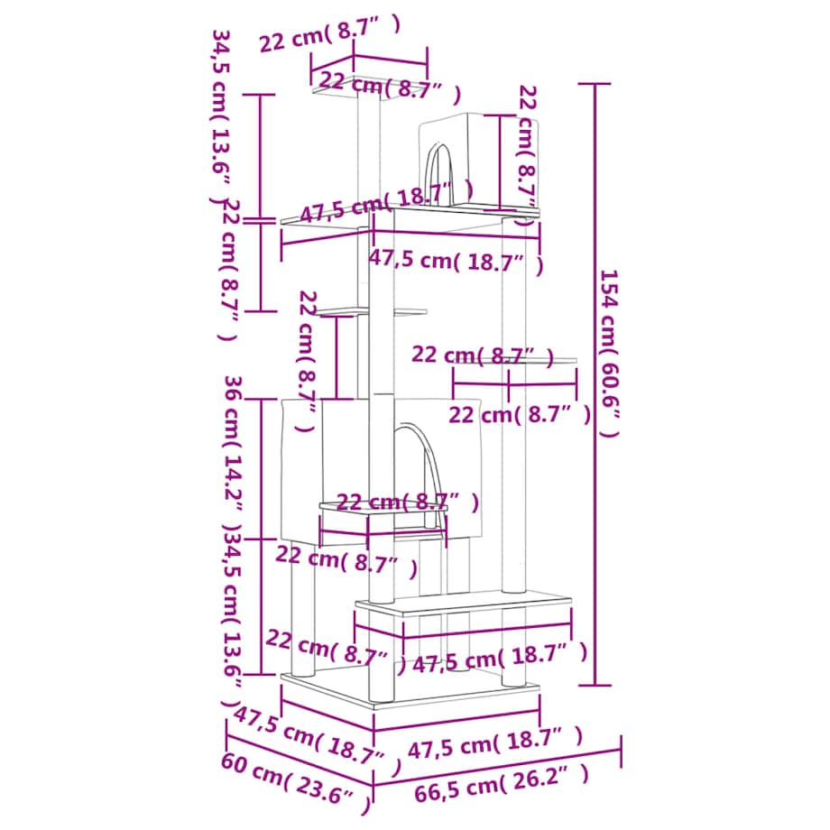 vidaXL Drapak dla kota z sizalowymi słupkami, ciemnoszary, 154 cm