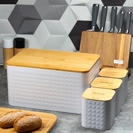 Chlebak w zestawie z 3 pojemnikami pojemnik na chleb pieczywo biały KLAUSBERG