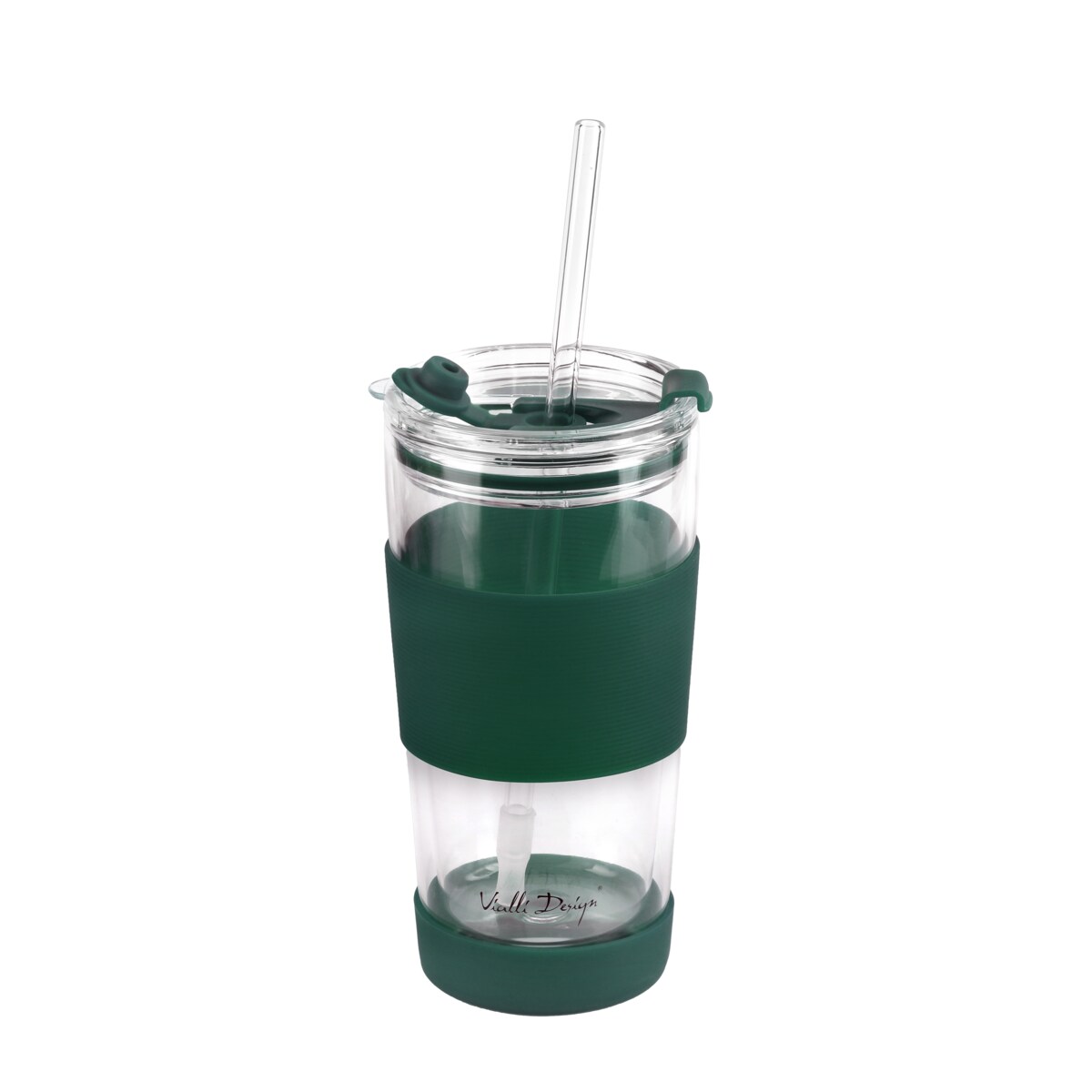 Kubek termiczny szklany ze słomką 600 ml zielony Fuori 30398