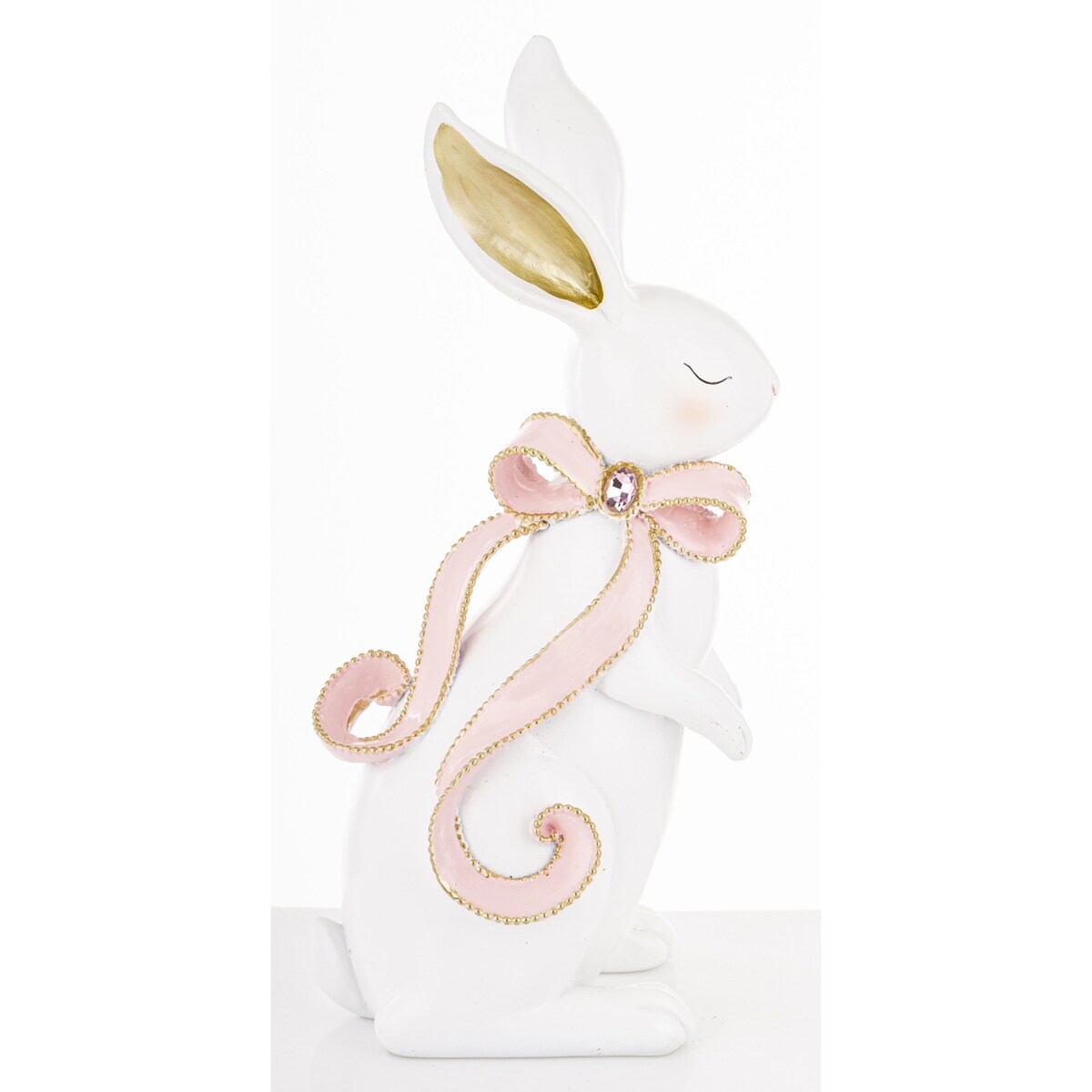 Dekoracja - królik ceramiczny 31x12x15 cm BUNNY-5 z różową długą kokardką