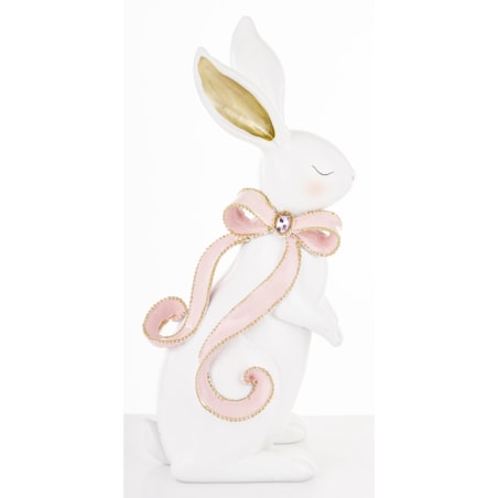 Dekoracja - królik ceramiczny 31x12x15 cm BUNNY-5 z różową długą kokardką