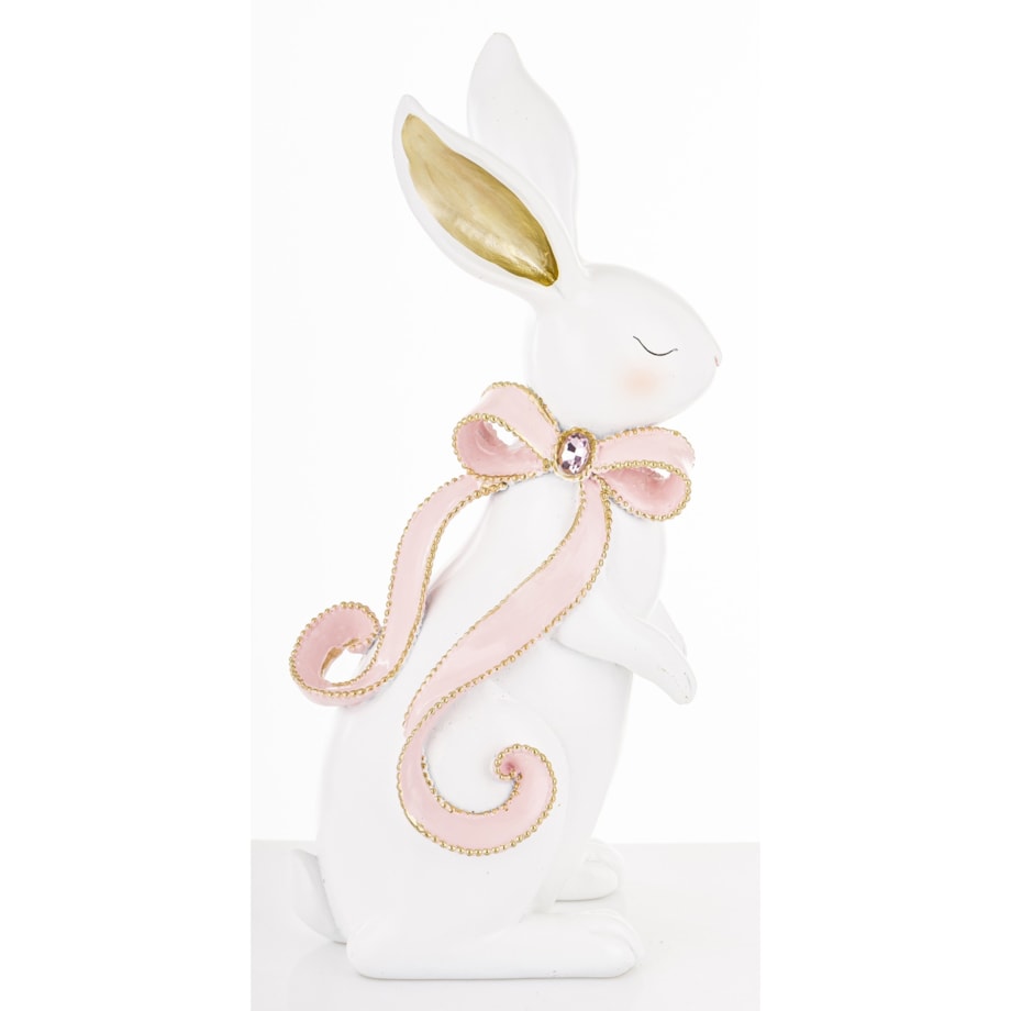 Dekoracja - królik ceramiczny 31x12x15 cm BUNNY-5 z różową długą kokardką