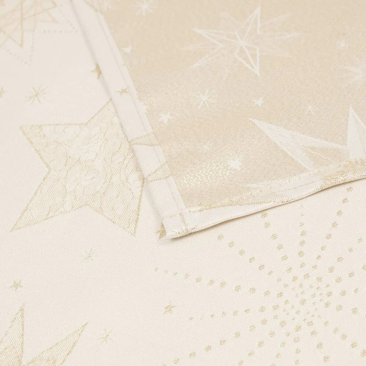 Obrus świąteczny, żakardowy, beżowo-złoty w gwiazdy, 140x360 cm