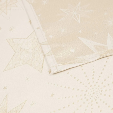 Obrus świąteczny, żakardowy, beżowo-złoty w gwiazdy, 140x360 cm