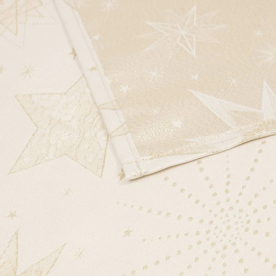 Obrus świąteczny, żakardowy, beżowo-złoty w gwiazdy, 140x360 cm
