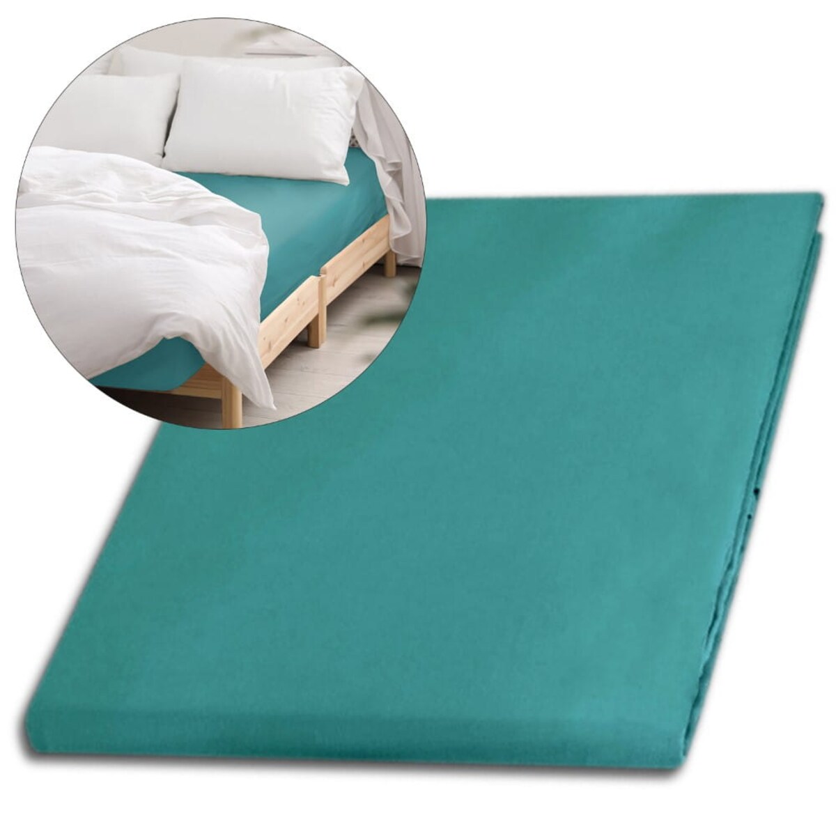 Prześcieradło satynowe bez gumki 160x220 kolor Ciemny turkus