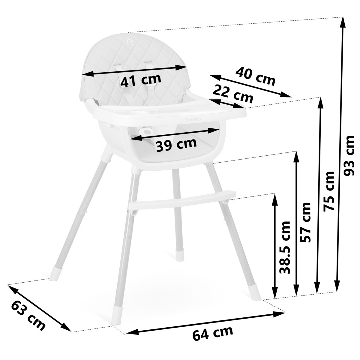 Krzesełko do karmienia dla dzieci fotelik 3w1 tacka Nukido