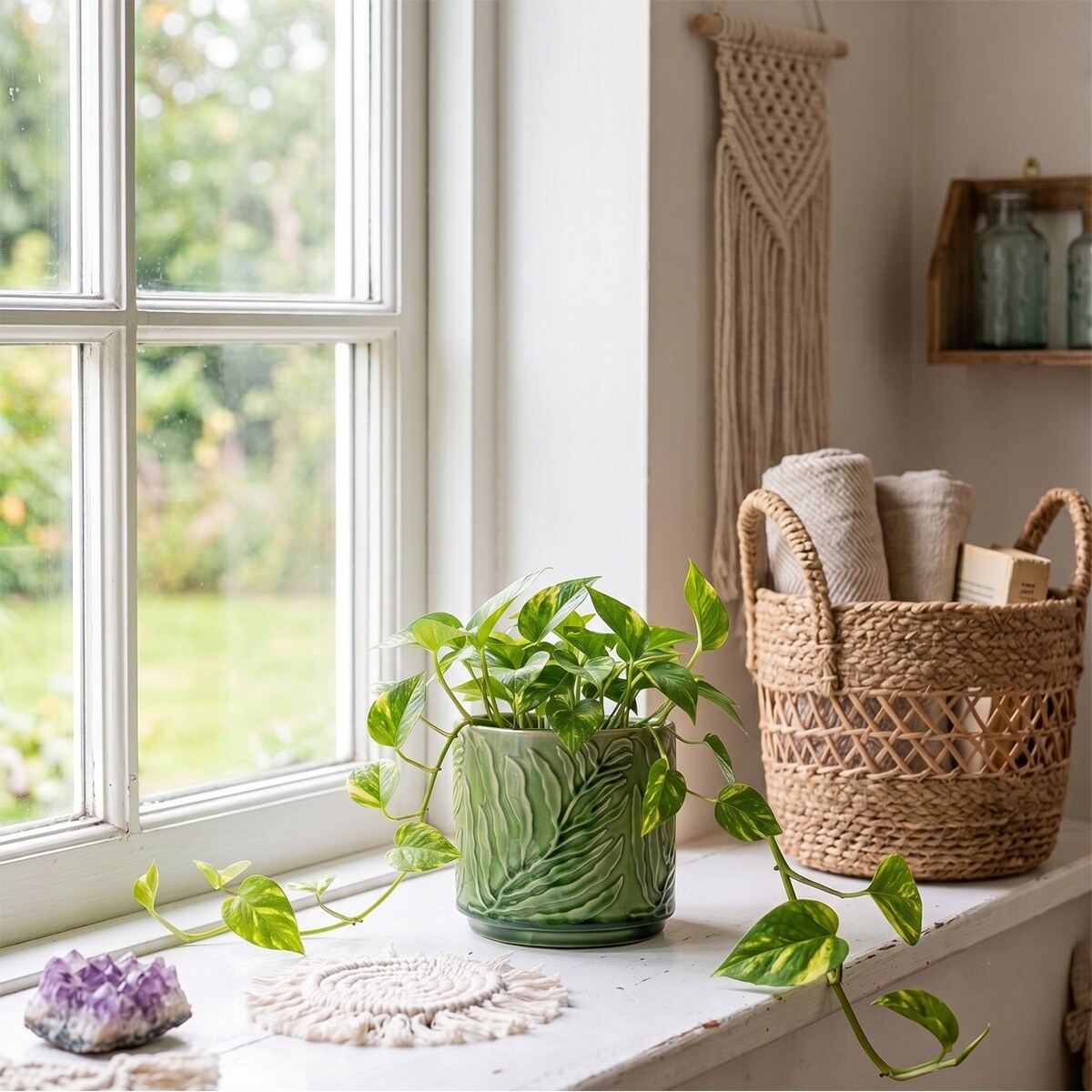 OSŁONKA NA DONICZKĘ CERAMICZNA ZIELONA 14cm NA KWIATY PARAPET BALKON ZIOŁA