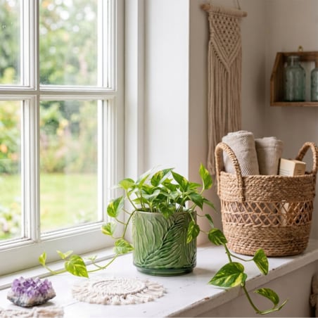 OSŁONKA NA DONICZKĘ CERAMICZNA ZIELONA 14cm NA KWIATY PARAPET BALKON ZIOŁA