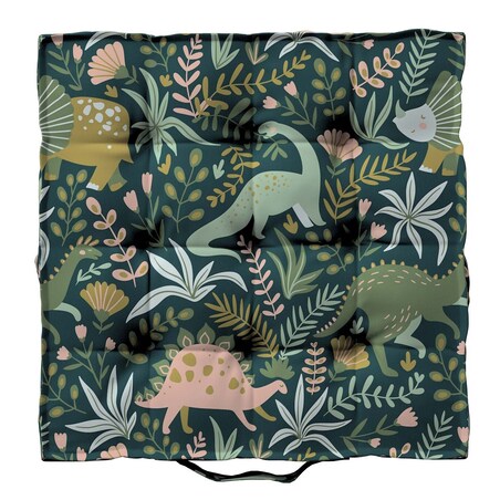 Siedzisko Tomi, dinozaury na zielonym tle, 50 x 50 x 10 cm, Magic Collection