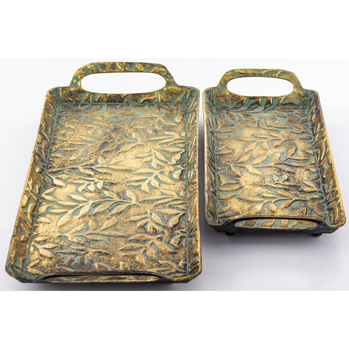Taca ozdobna 2 szt. 59x25,5x7,5 cm i 46x20x5 cm RICO-2 zielono-złota