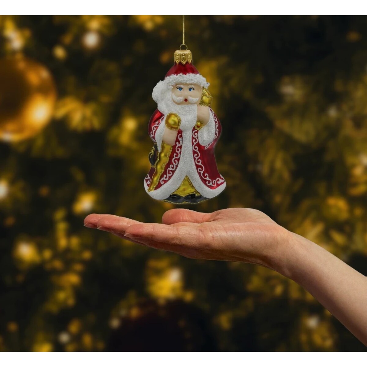 Bombka choinkowa: Święty Mikołaj z laską