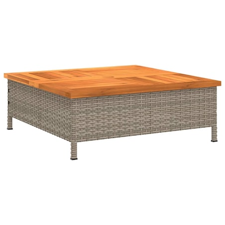 vidaXL Stolik ogrodowy, szary, 70x70x25 cm, rattan i drewno akacjowe