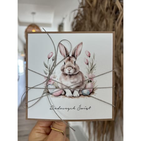 Ręcznie robiona kartka świąteczna wielkanocna na Wielkanoc zajączek wielkanocny