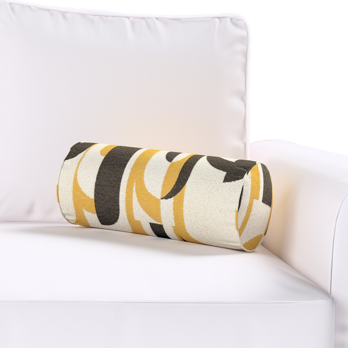 Poduszka wałek prosty, czarno-żółte wzory na kremowym tle, Ø16 x 40 cm, Cosy Home