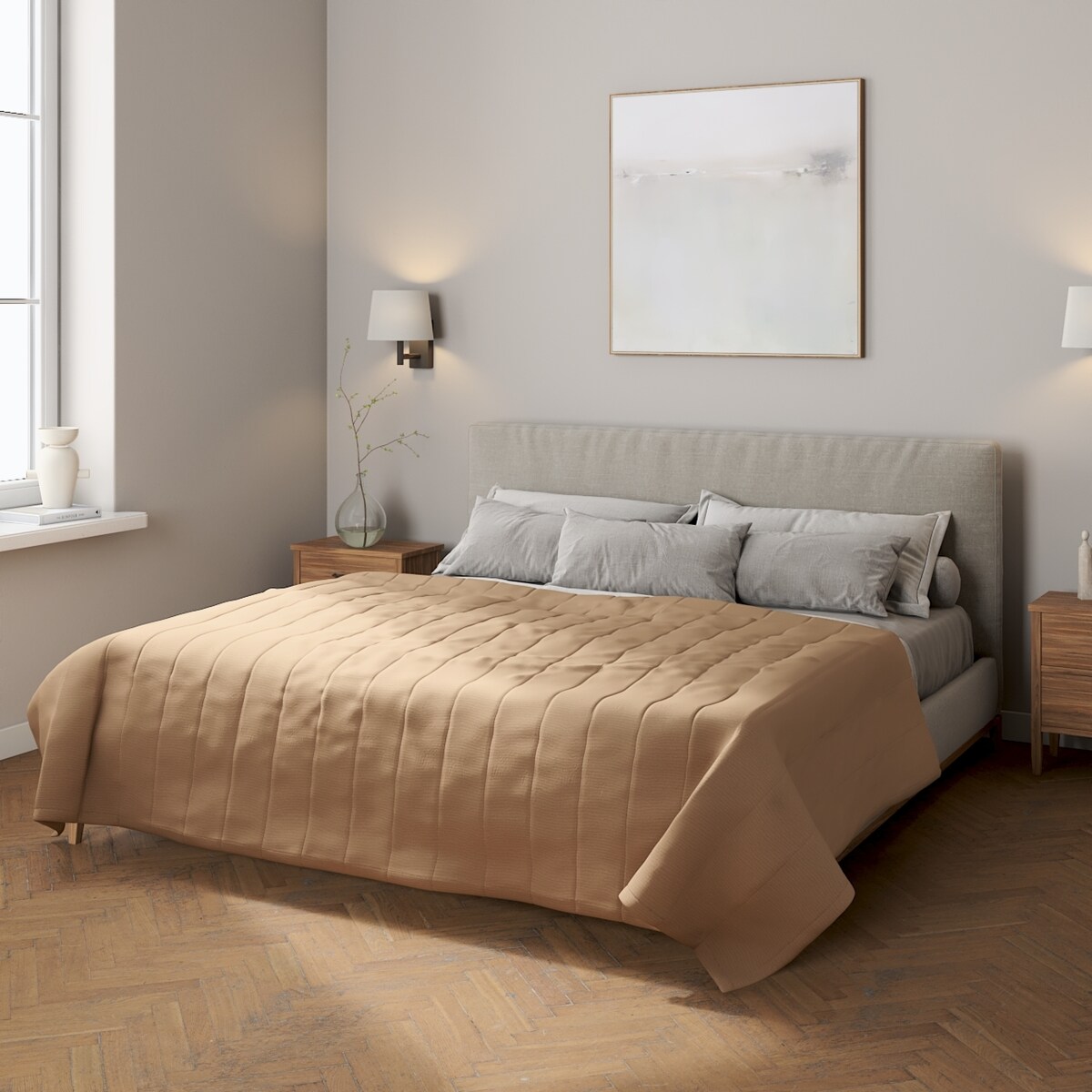 Narzuta pikowana w pasy 200x210 beżowy