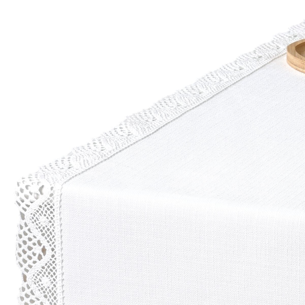 Bieżnik plamoodporny P130 biały z koronką K205 białą - 40x240 cm - biały