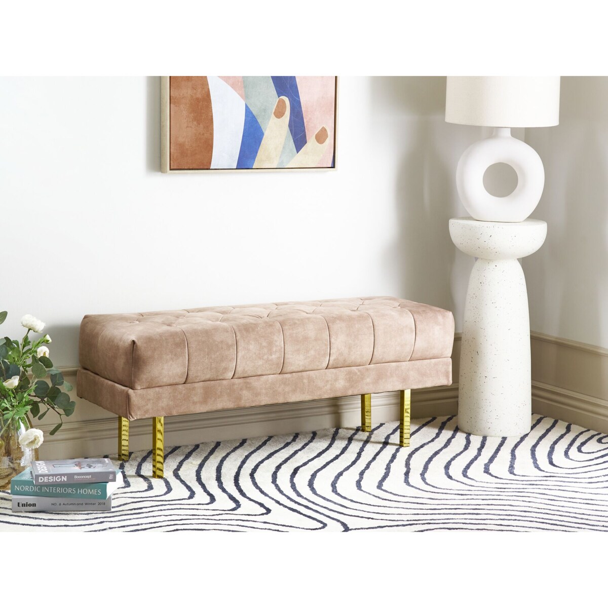 Ławka welurowa beżowoszara ROSEVILLE