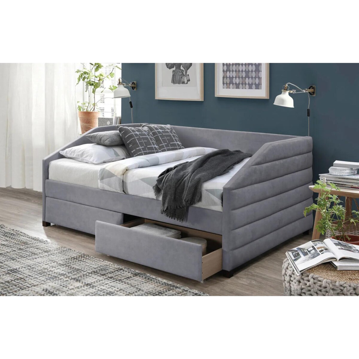 Łóżko tapicerowane NADIA VELVET 120x200 szare z szufladami