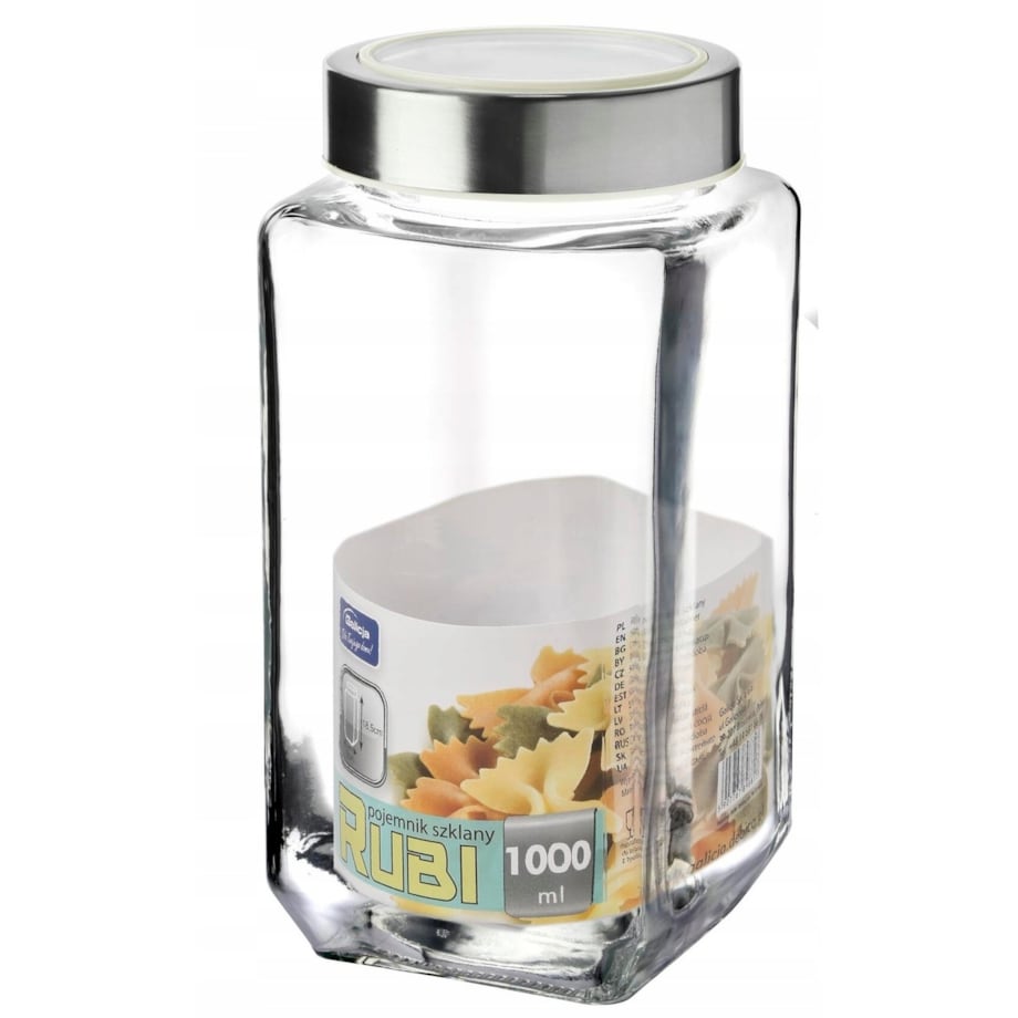 szklany POJEMNIK na ŻYWNOŚĆ mąkę cukier SŁOIK RUBI 1 L do szuflady szafki