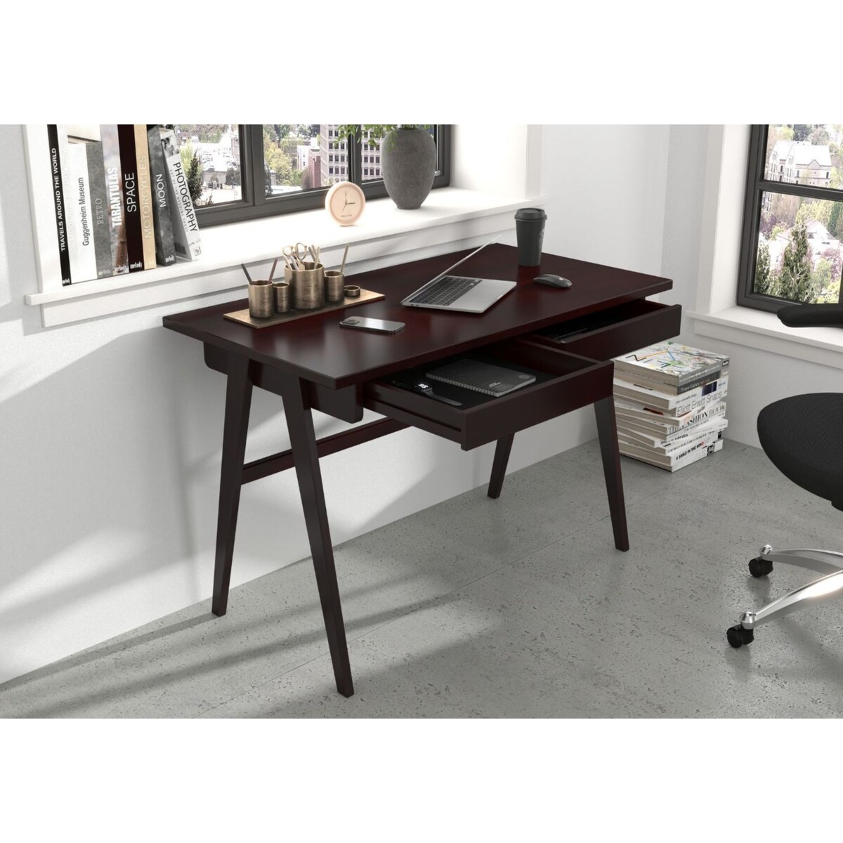 Drewniane bukowe biurko / toaletka z szufladami Visby EDDA / kolor palisander