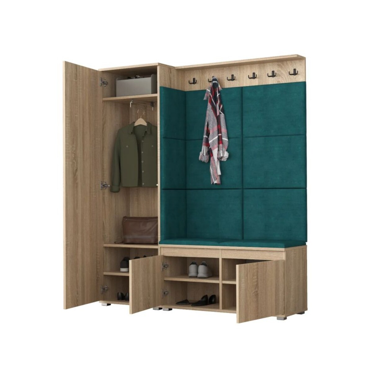 Garderoba do przedpokoju SINGAPUR 154 dąb sonoma/zielona