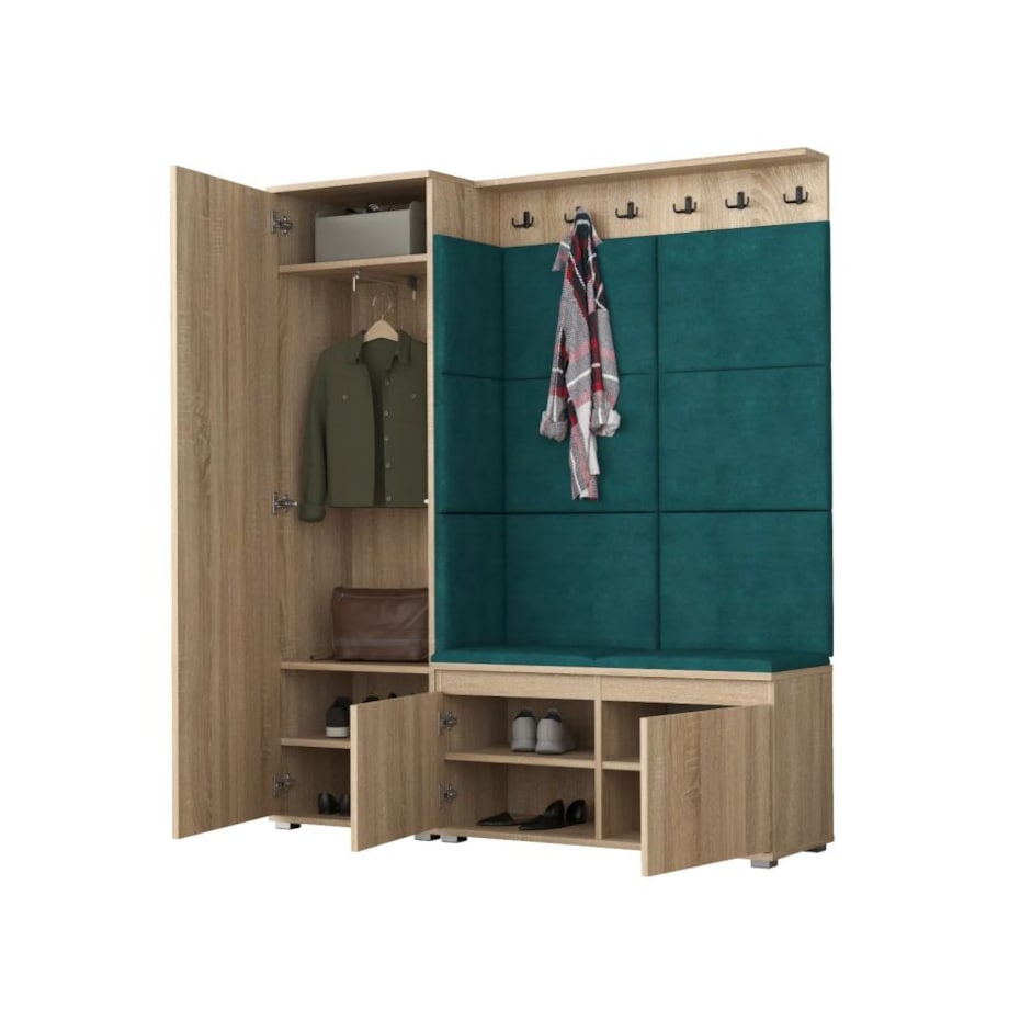 Garderoba do przedpokoju SINGAPUR 154 dąb sonoma/zielona