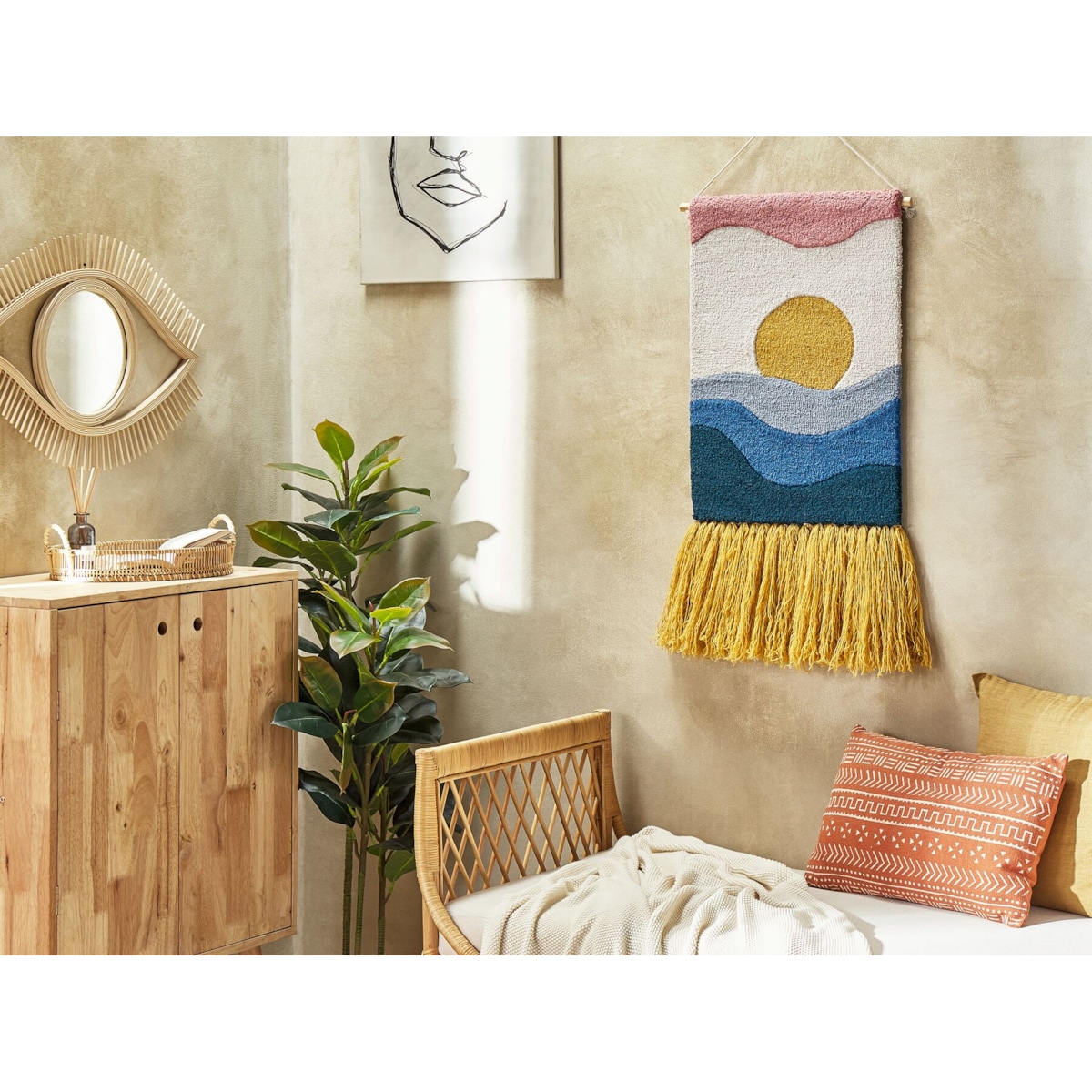 Dekoracja ścienna z frędzlami bawełniana wielokolorowa HASILPUR