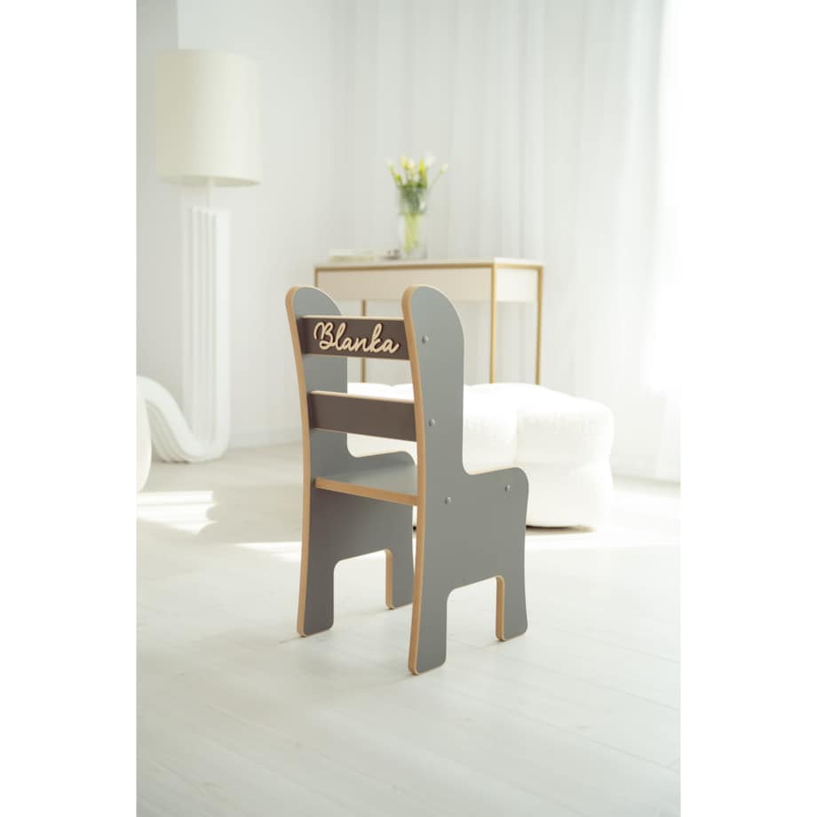 Krzesełko dla dziecka Z IMIENIEM - szare