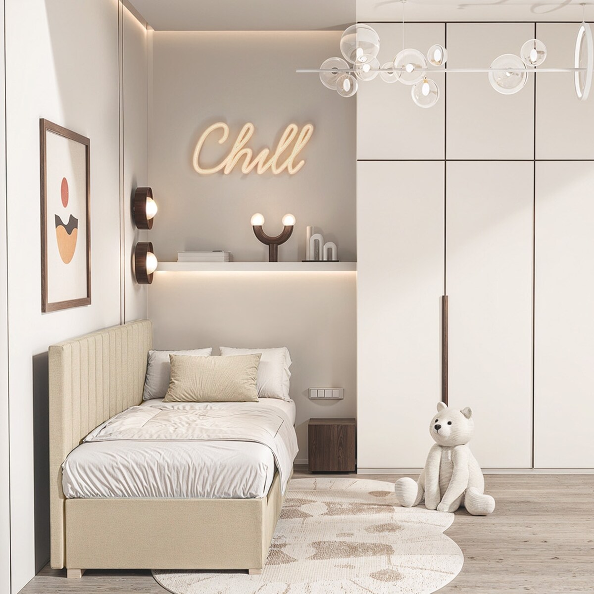 Mesonica Łóżko Chill, linie beżowe, 90x200