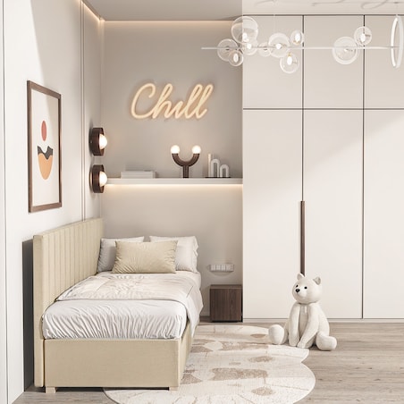 Mesonica Łóżko Chill, linie beżowe, 90x200