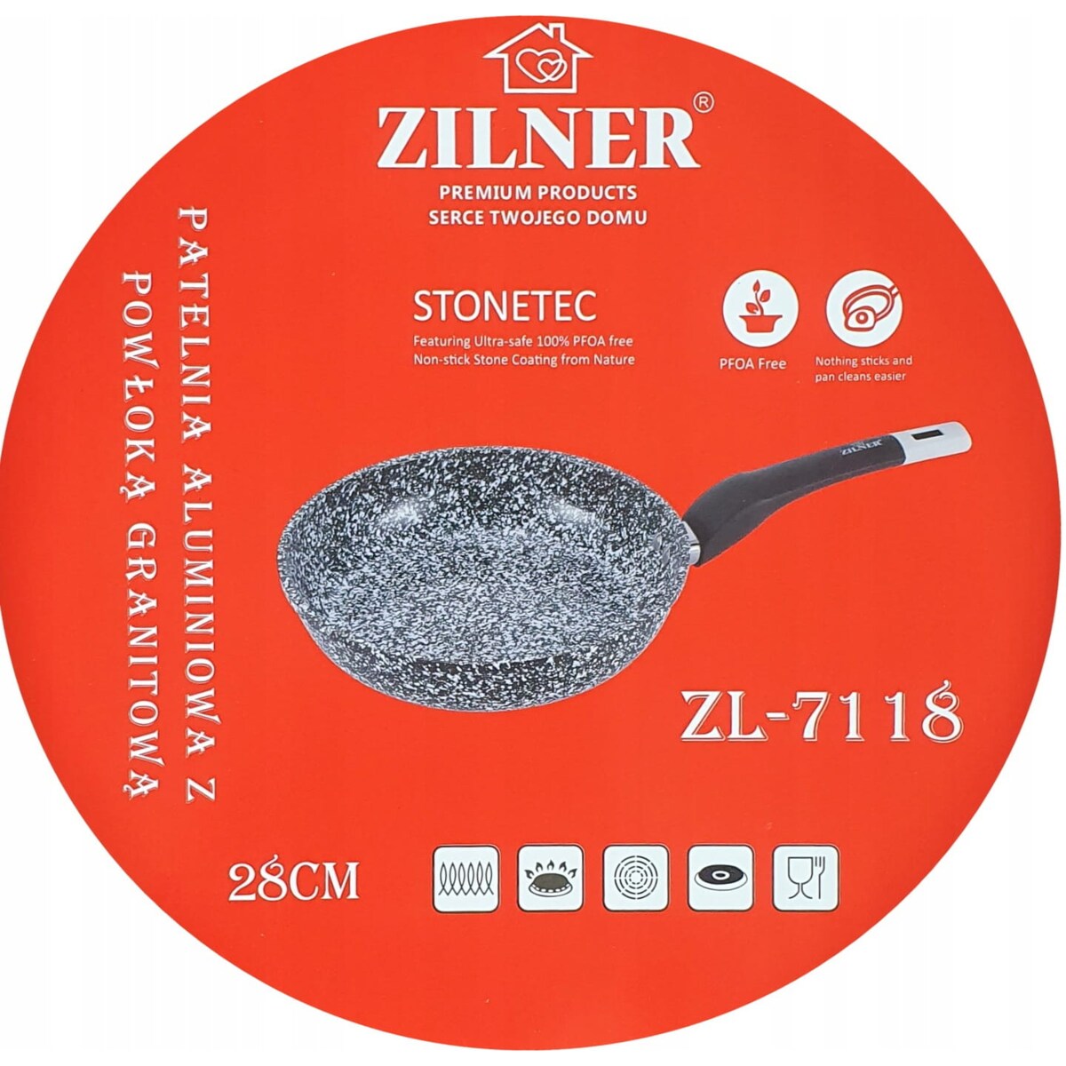 Patelnia marmurowo ceramiczna nieprzywierająca 26 cm indukcja gaz ZILNER