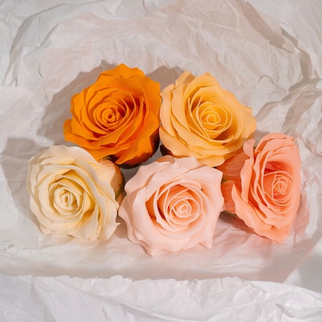 BOX pudełko z KWIATAMI MYDLANYMI 25szt RÓŻA 5 warstwowa odcienie pomarańczo