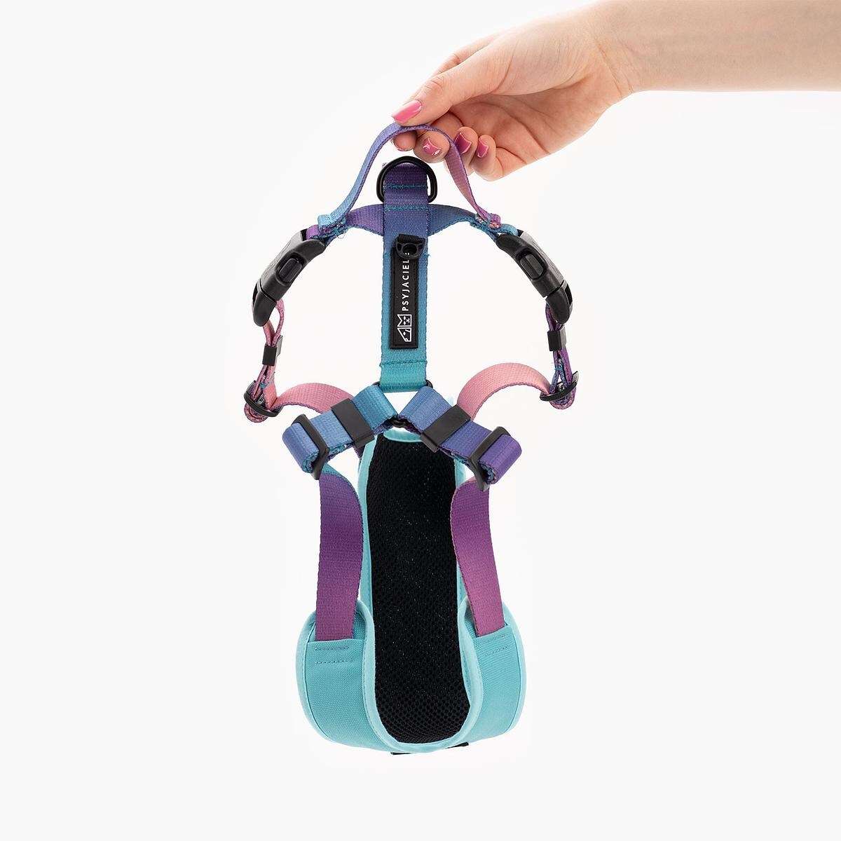 Szelki bezuciskowe dla psa lub kota "Under my ombrella" TURKUS - Szerokość taśmy: 38mm, Rozmiar: M