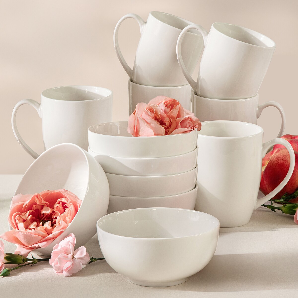 KONSIMO AD BELLA, Zestaw śniadaniowy 6 os. (12 el.), kolor ecru