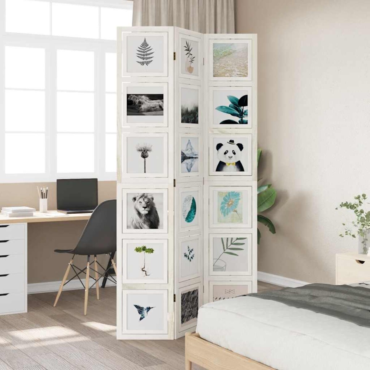 vidaXL Parawan pokojowy, 3-panelowy, biały, lite drewno paulowni