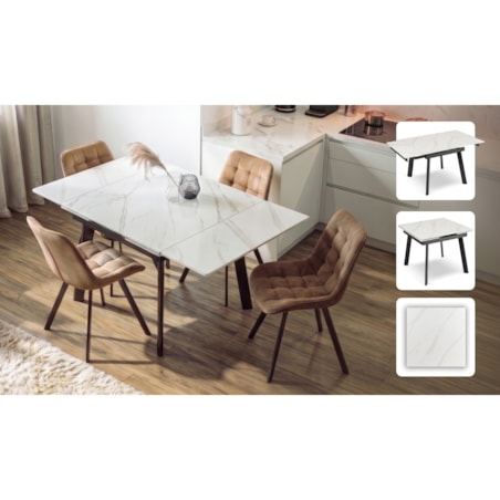 Stół ceramiczny rozkładany do jadalni biały 90-150 cm LARES
