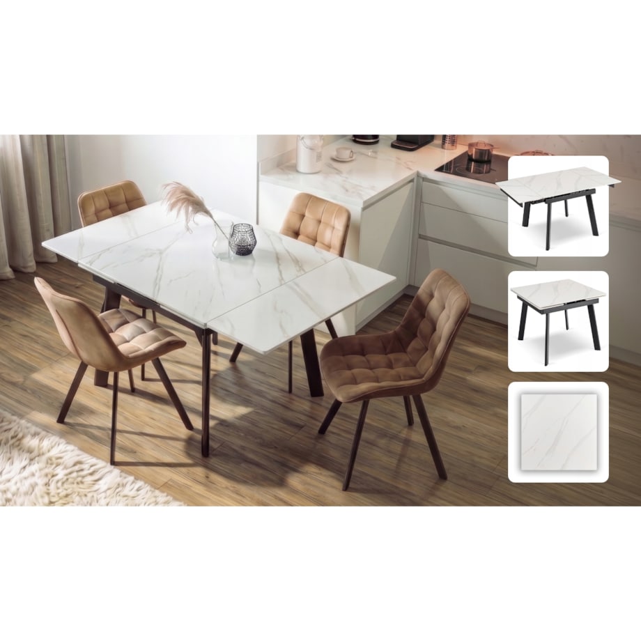 Stół ceramiczny rozkładany do jadalni biały 90-150 cm LARES