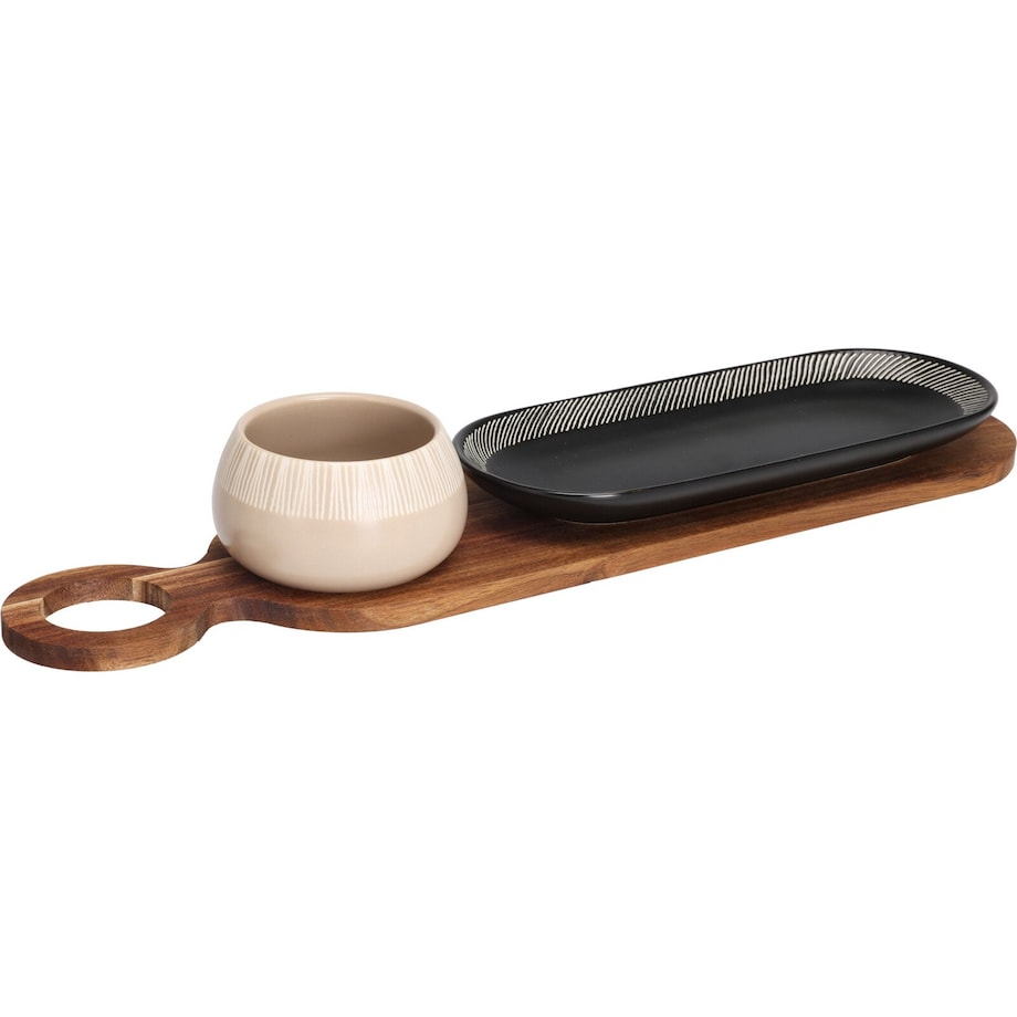 Zestaw do serwowania przekąsek - miseczka 309 ml, talerzyk i taca 45x10,5 cm TAMITA